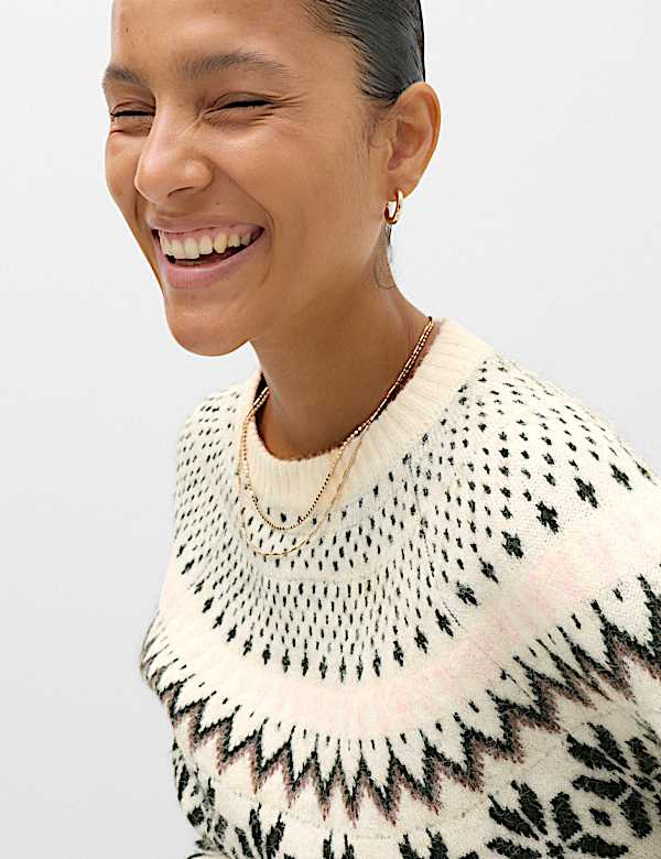 Fair Isle Crew Neck Relaxed Jumper with Wool - US