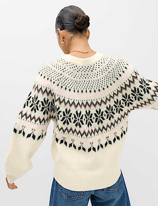 Fair Isle Crew Neck Relaxed Jumper with Wool - US