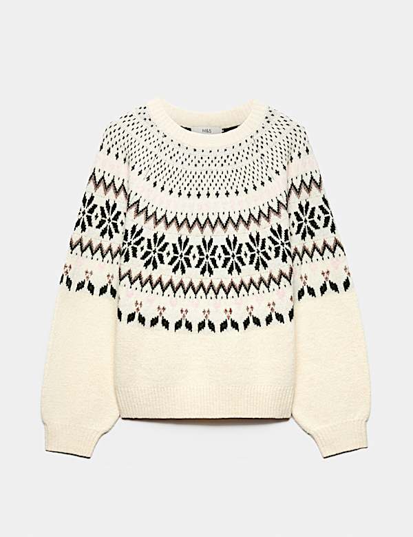 Fair Isle Crew Neck Relaxed Jumper with Wool - US