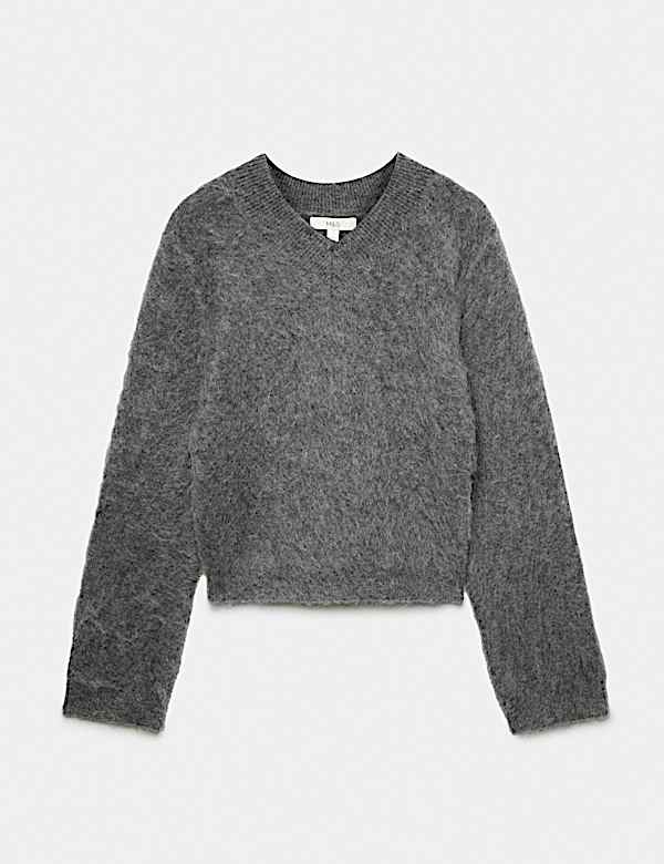 Wool Blend V-Neck Jumper with Mohair - NZ
