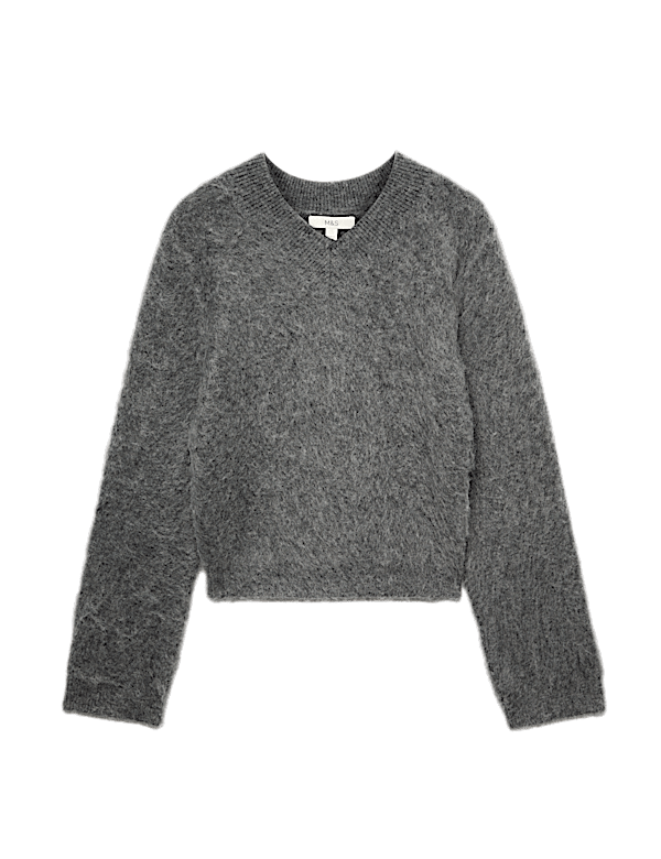 Wool Blend V-Neck Jumper with Mohair