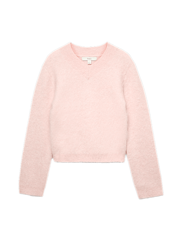 Wool Blend V-Neck Jumper with Mohair