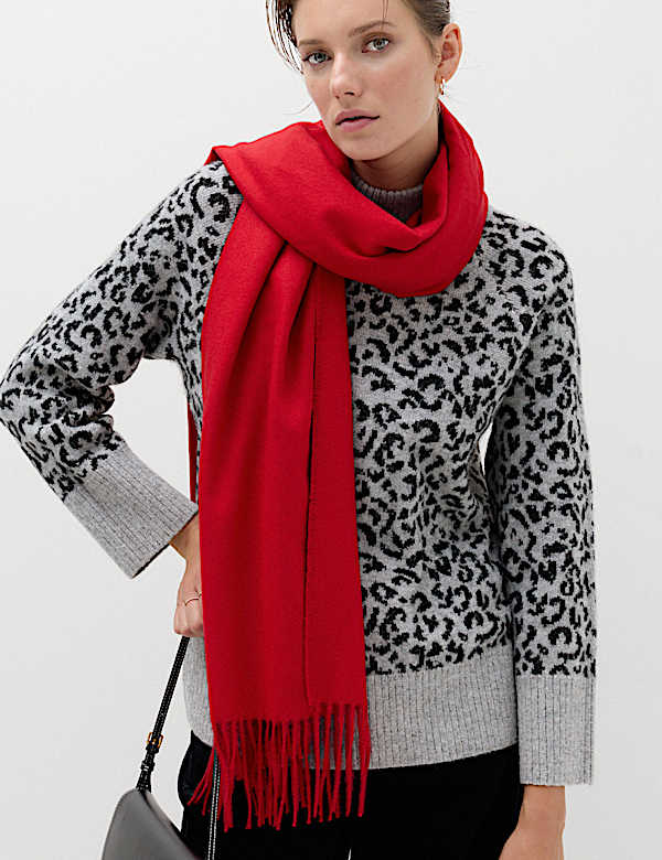 Animal Print Funnel Neck Relaxed Fit Jumper with Wool