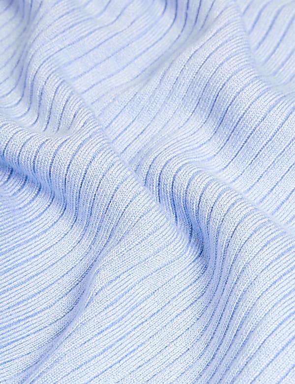 Ribbed Crew Neck Fitted Short Sleeve Jumper