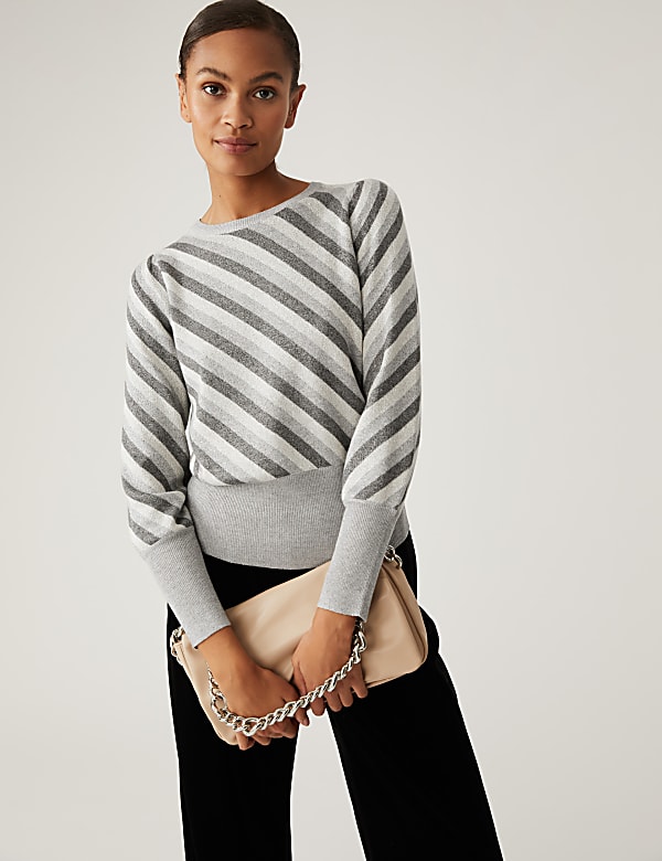 Striped Sparkly Blouson Sleeve Jumper