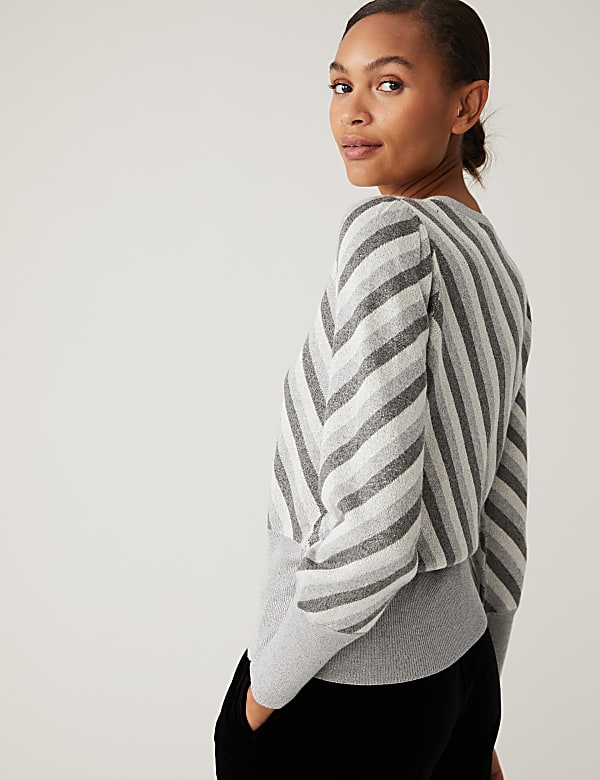Striped Sparkly Blouson Sleeve Jumper