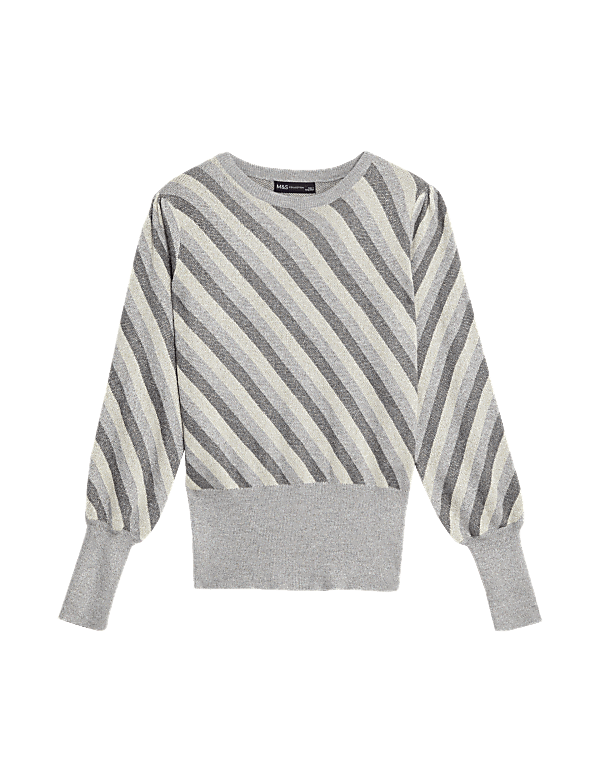Striped Sparkly Blouson Sleeve Jumper
