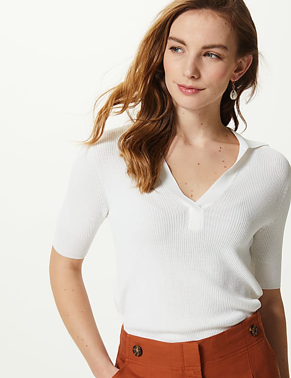 Ribbed Short Sleeve Knitted Top