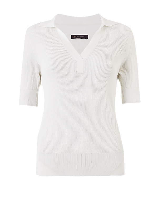 Ribbed Short Sleeve Knitted Top