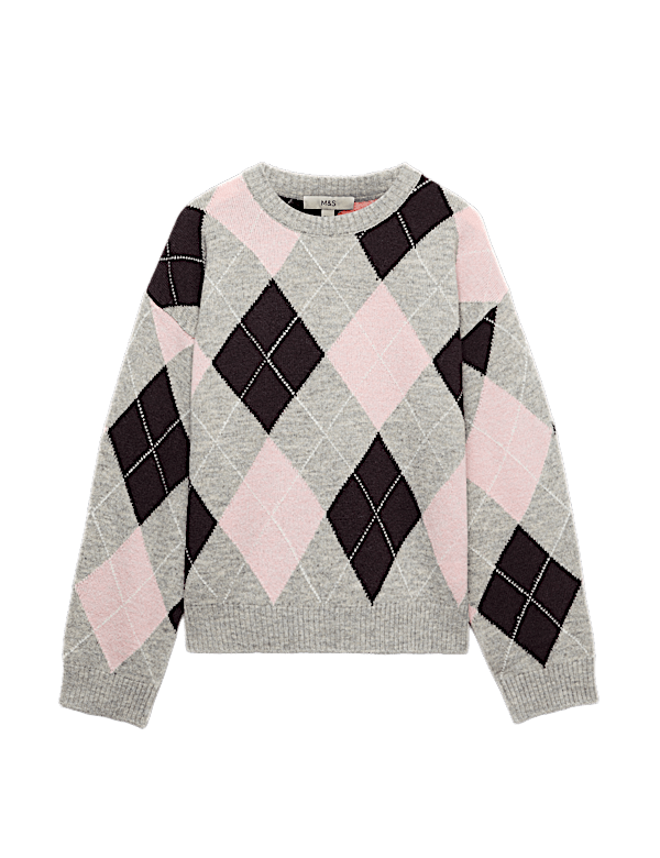 Argyle Crew Neck Relaxed Jumper