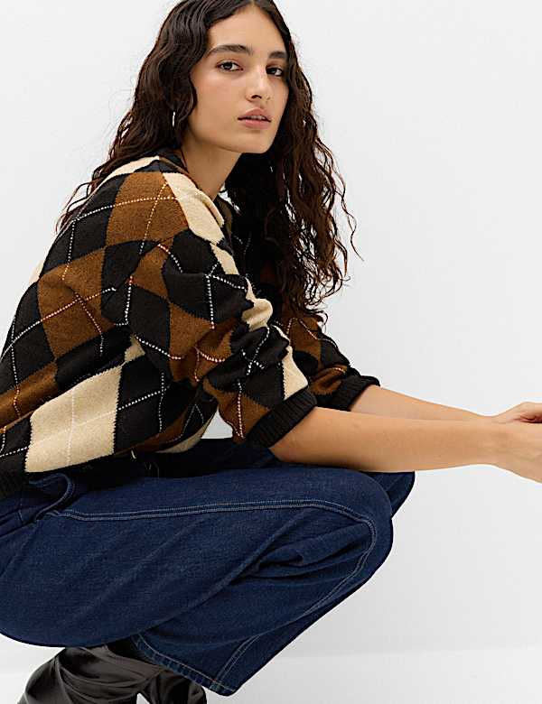 Argyle Crew Neck Relaxed Jumper - NZ