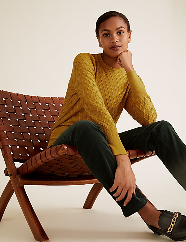 Diamond Stitch Textured Crew Neck Jumper - MY