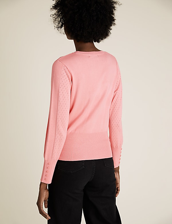 Textured Crew Neck Button Detail Jumper