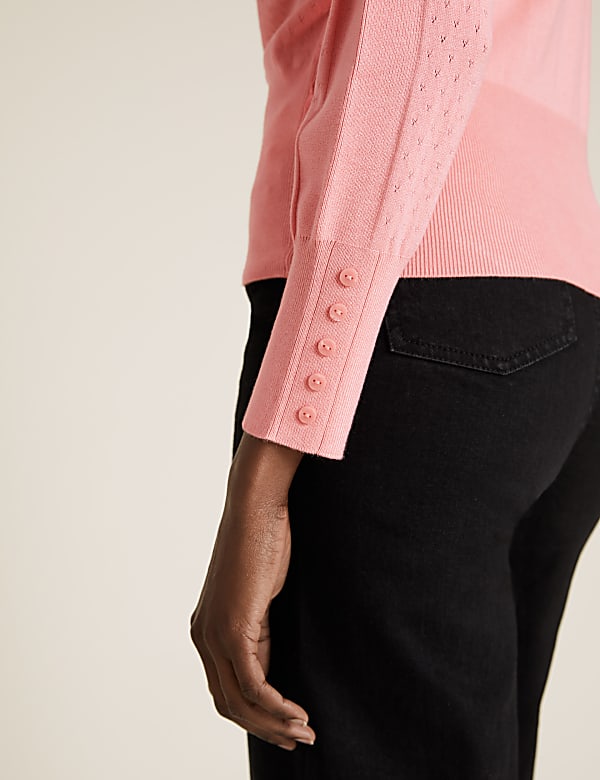Textured Crew Neck Button Detail Jumper