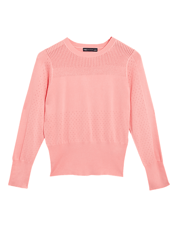 Textured Crew Neck Button Detail Jumper
