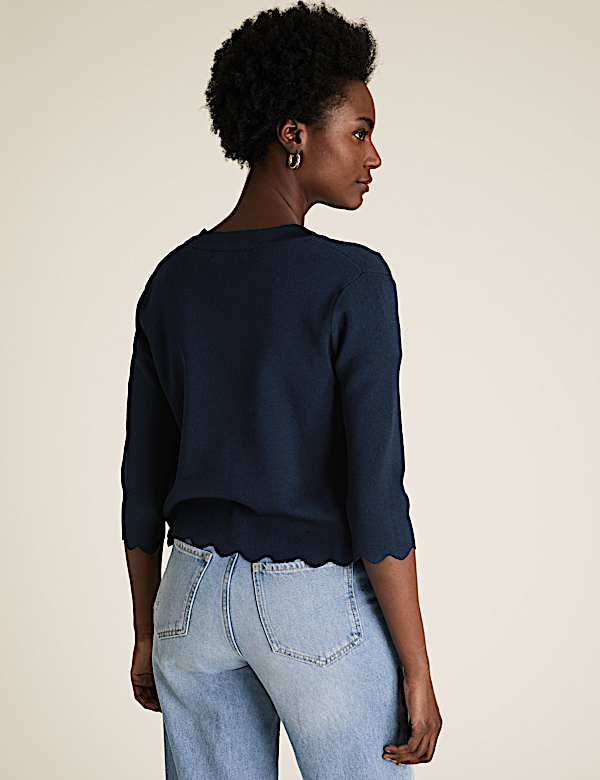 Scallop Edge Fitted Cropped Cardigan