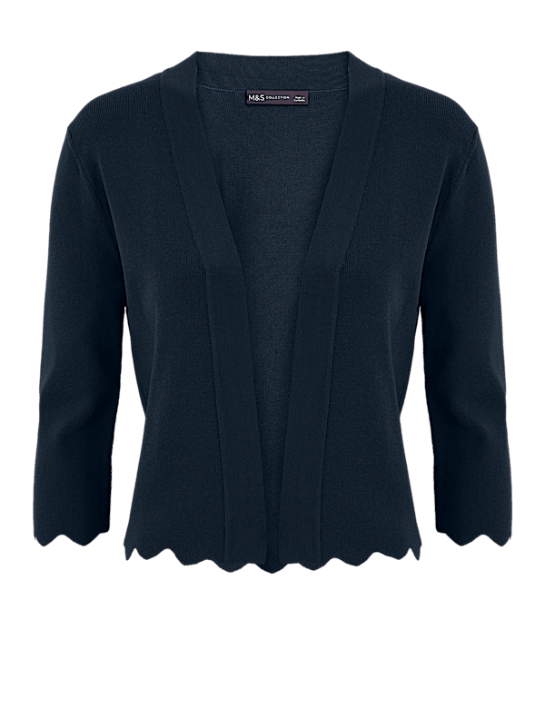 Scallop Edge Fitted Cropped Cardigan