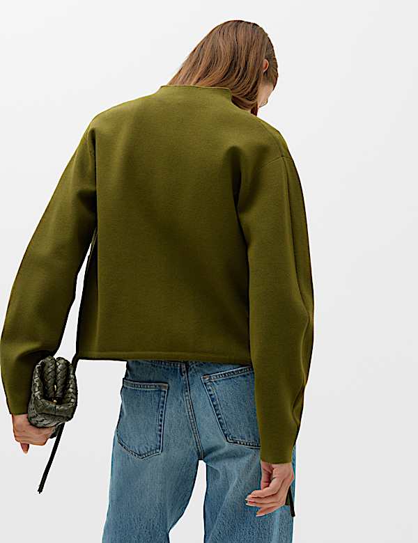 Funnel Neck Zip Up Pocket Detail Knitted Jacket - CN