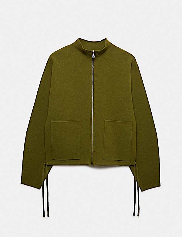 Funnel Neck Zip Up Pocket Detail Knitted Jacket - CN