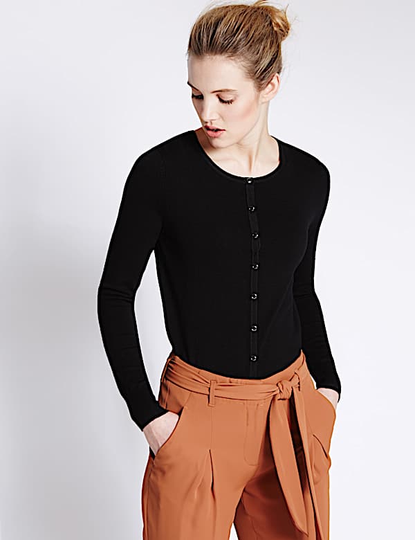 Button Through Round Neck Cardigan