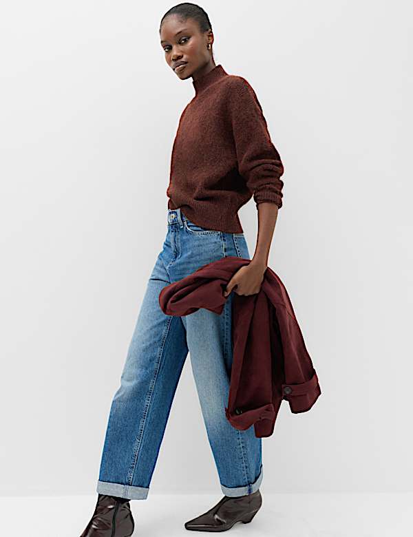 Crew Neck Drop Sleeve Relaxed Fit Jumper With Wool - CN