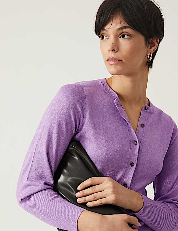 Sparkly Crew Neck Button Through Cardigan