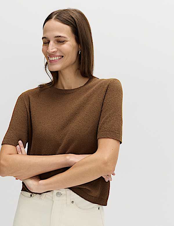 Cotton Rich Boucle Slim Fit Knitted Top
