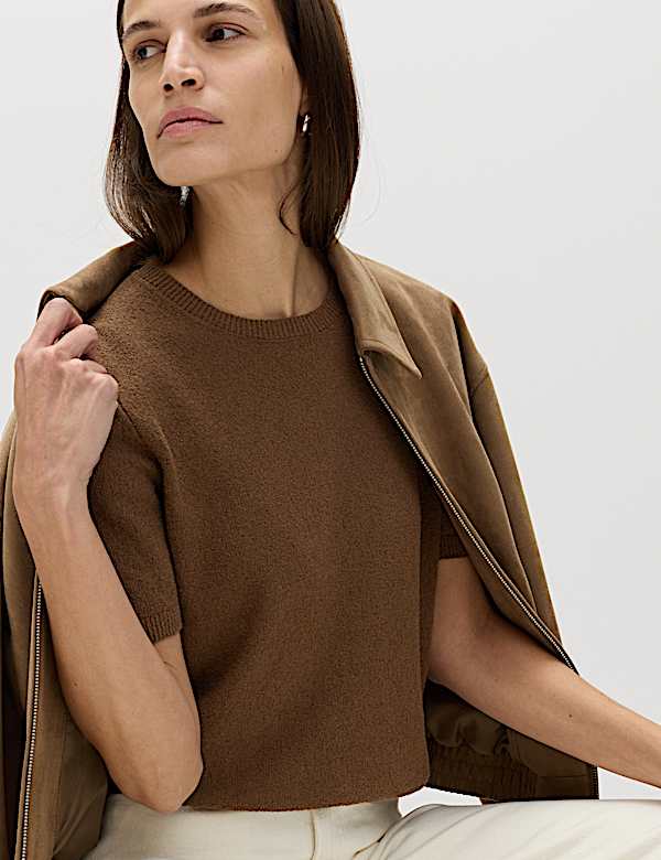 Cotton Rich Boucle Slim Fit Knitted Top - AU