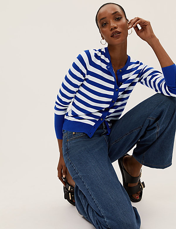 Navy white striped cardigan discount