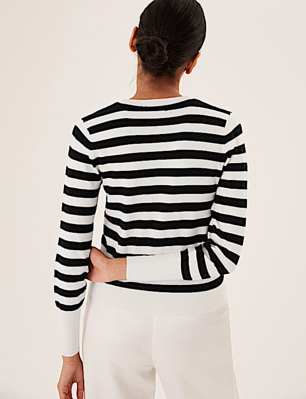 Striped Crew Neck Cardigan
