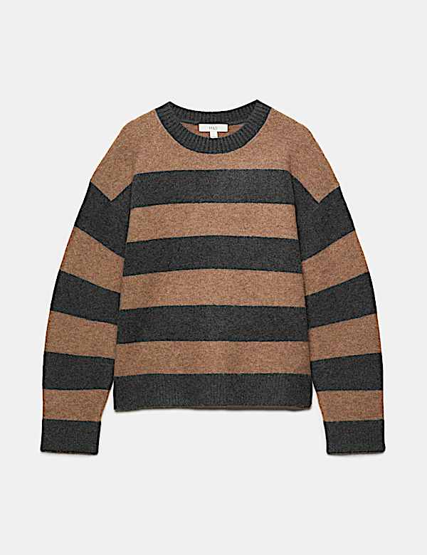 Gestreifter Relaxed Fit Pullover mit Rundhalsausschnitt und Wollanteil - DE