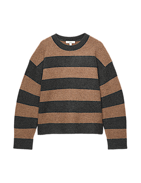 Striped Crew Neck Relaxed Jumper with Wool