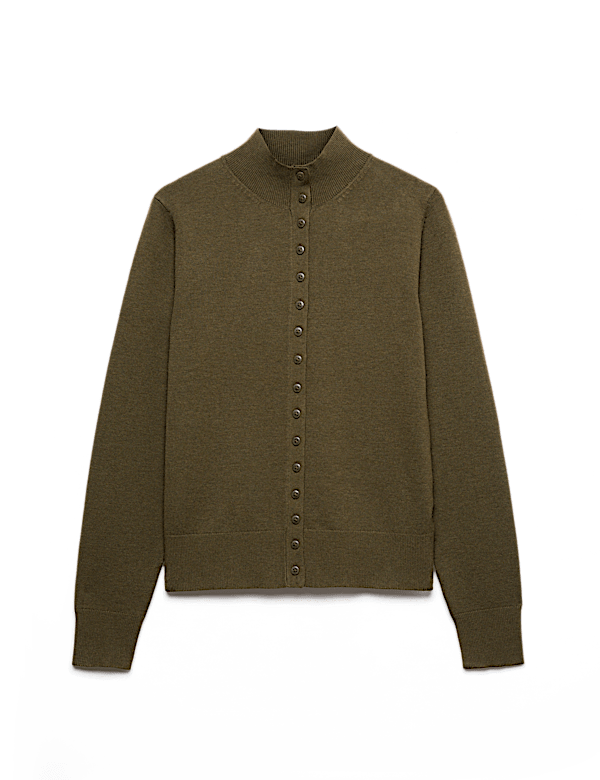 Funnel Neck Slim Fit Cardigan with Wool