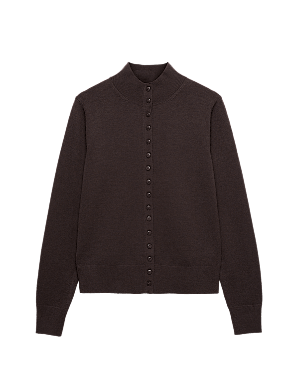Funnel Neck Slim Fit Cardigan with Wool