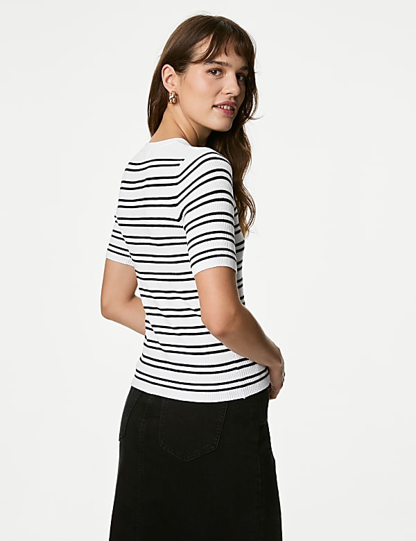Striped Ribbed Crew Neck Knitted Top
