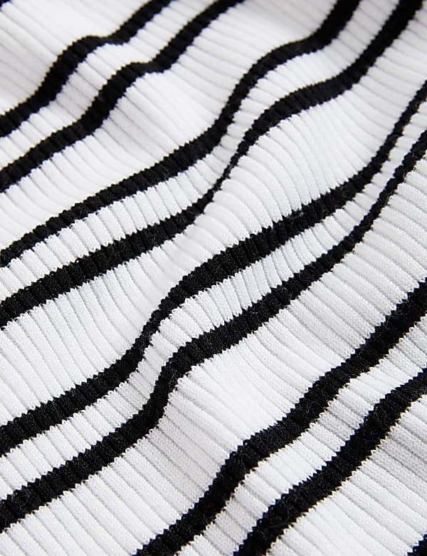 Striped Ribbed Crew Neck Knitted Top