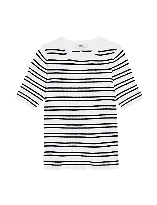 Striped Ribbed Crew Neck Knitted Top