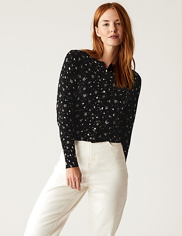 Star Crew Neck Button Front Cardigan