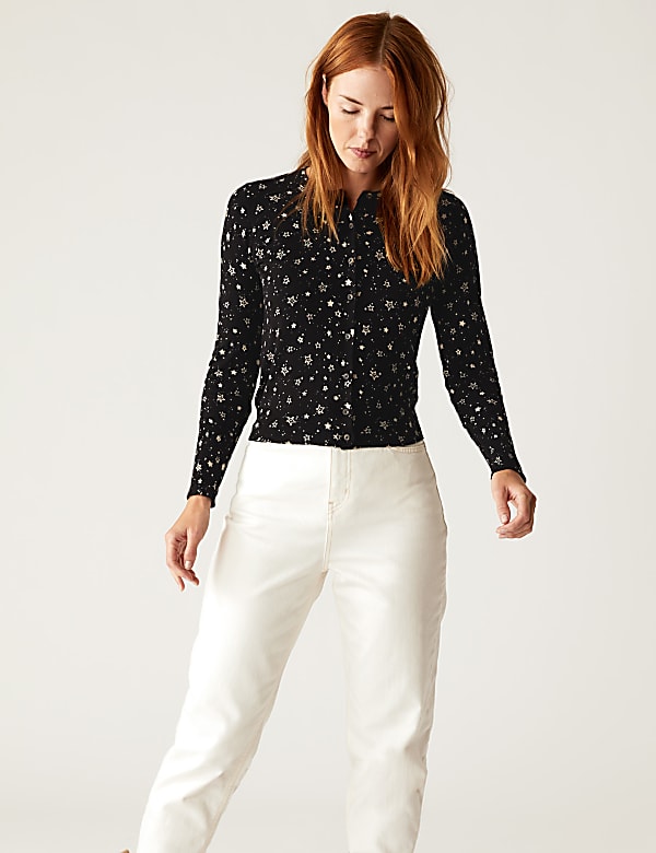 Star Crew Neck Button Front Cardigan