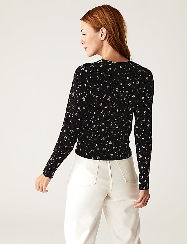 Star Crew Neck Button Front Cardigan