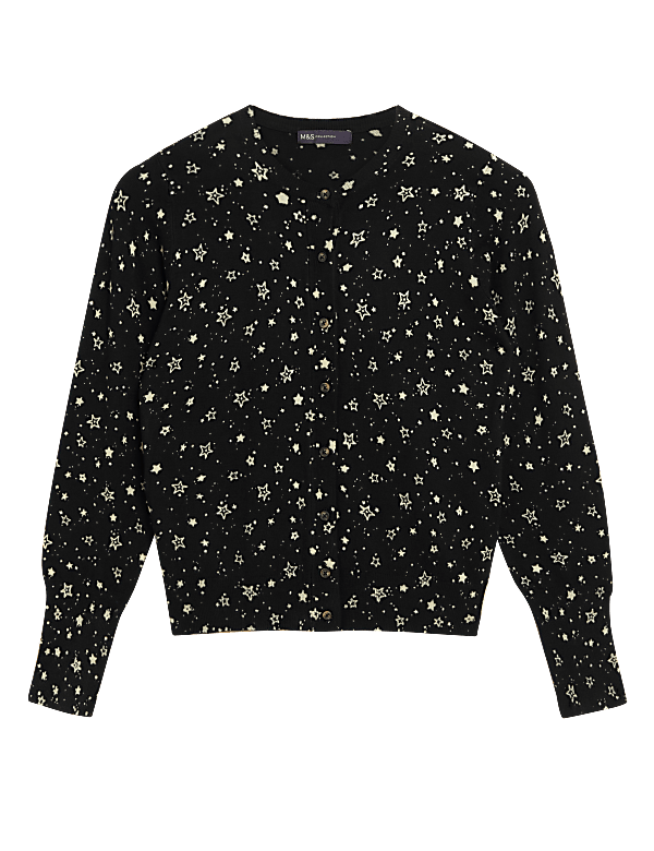 Star Crew Neck Button Front Cardigan