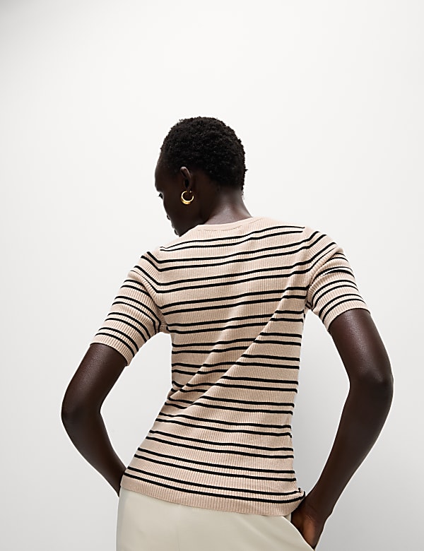 Striped Crew Neck Slim Fit Knitted Top - JP