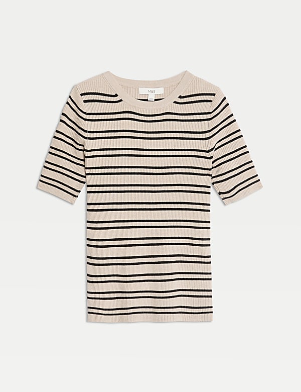 Striped Crew Neck Slim Fit Knitted Top - JP