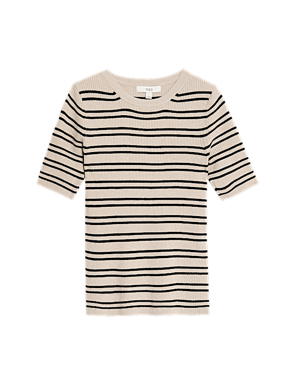 Striped Crew Neck Slim Fit Knitted Top