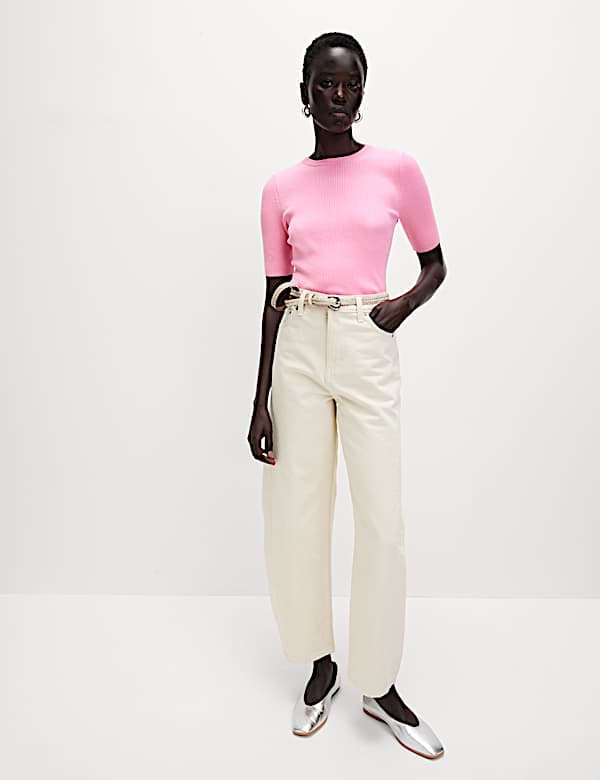 Ribbed Crew Neck Knitted Top - DK