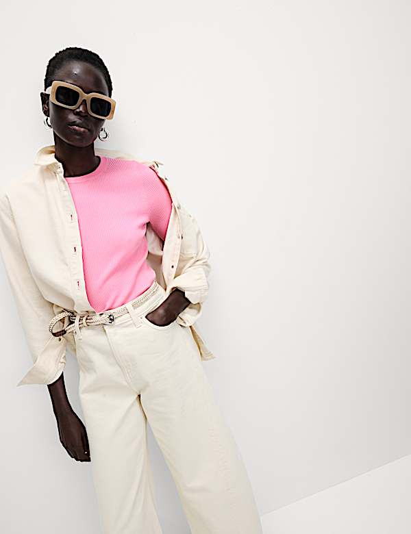 Ribbed Crew Neck Knitted Top - DK