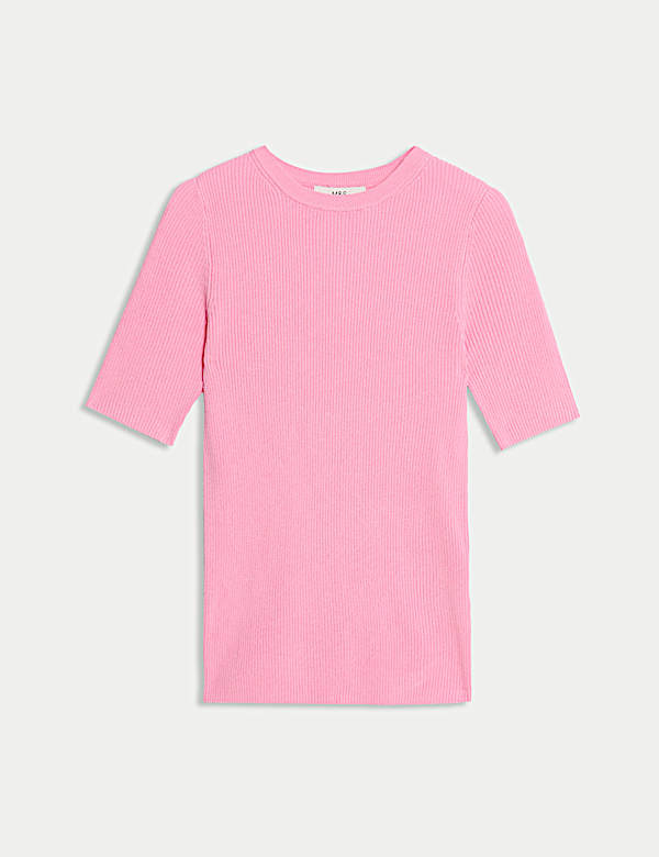 Ribbed Crew Neck Knitted Top - DK