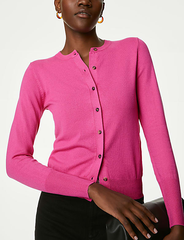 Crew Neck Button Front Cardigan