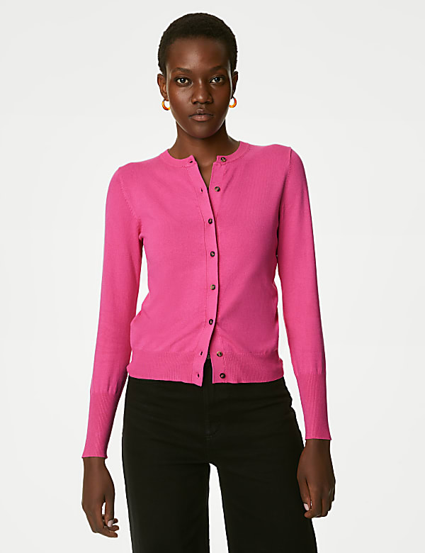 Crew Neck Button Front Cardigan