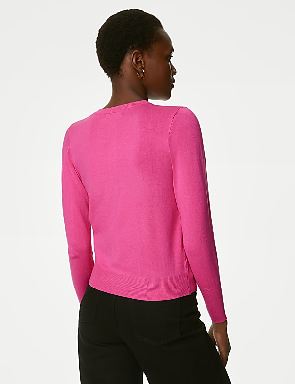 Crew Neck Button Front Cardigan